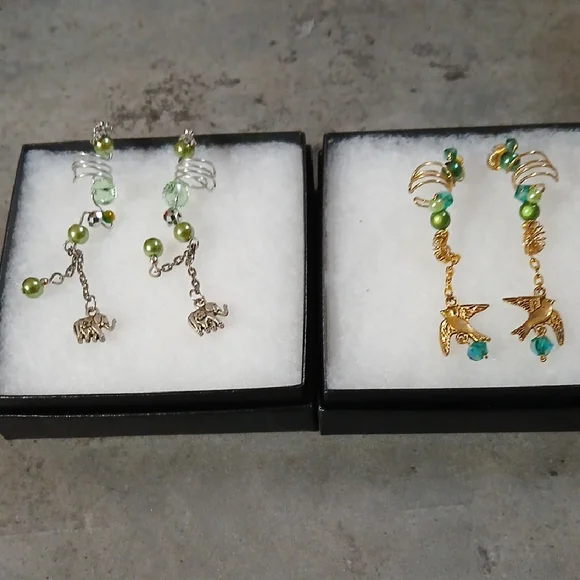 2 Sets Hand-Crafted Vintage Ear Cuffs With Green Accents - Picture 1 of 5